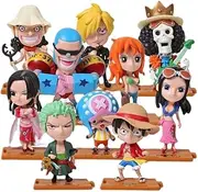 One Piece Figures, Luffy Zoro Sanji Figure Q Version Statue 10cm/3.9inch Mini Figures Cartoon Doll Toys Anime Collection Decoration (68 Generation 10 Pieces)