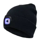 Unisex Beanie Hat with Light, USB Rechargeable LED Headlamp Beanie, Gifts for Dad Father Men Husband Warm Knitted Cap Black - Black