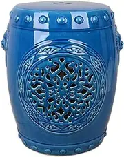 Ceramic Drum Table Decorative Garden stools, Decorative Ceramic Garden Stool, Glazed Hollow Lion's Head Shoe Changing Stool Drum Stool, Suitable for Outdoor Garden,(Dark)