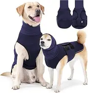 ODSSTAIPS Dog Anxiety Vest Hoodie With Head Cover Sleeves - Thunder Jacket Calming Coat for Thunderstorm, Travel and Vet Visits - Blue XS