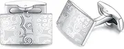 [HONEY BEAR] Cufflinks for Men - Silver Stainless Steel Figured Pattern, Shirt Wedding Gift
