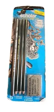 Prismacolor Scholar Graphite Pencil Set, 4B/2B/HB/2H, Kneaded Eraser