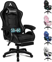 ALFORDSON Gaming Chair with Massage and 150° Recline, Ergonomic Executive Office Chair PU Leather with Footrest, Height Adjustable Racing Chair with SGS Listed Gas-Lift, Max 180kg (Black)