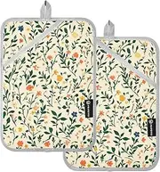 Large Pot Holder Heat Resistant Spring Flowers Leaves Beige Potholder with Pockets Cooking Hot Pads Oven Mitts 2 Pack