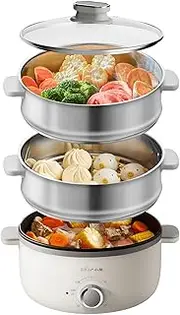 Electric Food Steamer, 13L Vegetable Double Tiered Stackable Baskets with Timer 1500W Fast Heating Stainless Steel Steamer