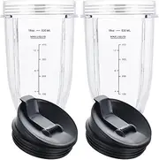 Blender Cups for Ninja Blender, 18OZ Cup with Sip & Seal Lids Compatible with 900w 1000w Nutri Ninja Blender Auto iQ Series (2 Pack)