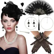 Tea Party Hat and Lace Gloves Set Fascinator for Women Include Feather...