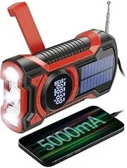 AZURAOKEY Wind Up Solar Emergency Radio, Hand Crank AM/FM/NOAA Weather Radio Portable with 5000mAh Power Bank BT 5.3 Phone Charger LED Flashlight SOS Alarm for Camping Hiking Tents