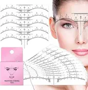 ATOMUS 100 Pack Eyebrow Ruler with 1 Box 10M Eyebrow Mapping Ink String 100pcs Disposable Eyebrow Mapping Stickers with 1pc Pre-Inked Microblading String for Marking Symmetrical Eyebrows (Pink)
