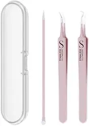 Professional Facial Blackhead Remover Tweezers,Extractor Acne Removal, Pimple Popper Tool kit, Clip for Whiteheads, Acne Clip, Ingrown Hairs Tweezers, Blackheads Tweezers (Pink, One size)
