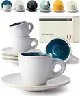 3 Oz Espresso Cups Set of 4 - Thick-Walled Stoneware Blue Espresso Mugs