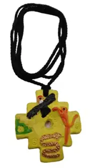Unisex Necklace Carved in Ceramic Chakana Inca Andean Trilogy