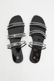 Silver Clear Strap Flat Slides - Size 8, Women's Trial Accs