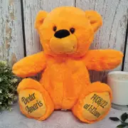 Personalised Newborn Teddy Bear Orange Plush 30cm, Newborn Gift