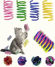 Cat Toys for Indoor Cats: Cat Spring Toy 12Pcs and Crinkle Balls 4Pcs High Elasticity Cat Spiral Springs and Crisp Wrinkle Balls for Cats to Swat, Bite, Hunt-Indoor Cats to Keep Fit and Active-16pcs