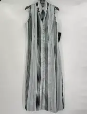 Tuckernuck Womens Seahaven Stripe Leighton Midi Dress M Sleeveless Button Front