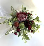 Wedding Bouquet Australian Native Flowers Burgundy King Protea Banksia Wattle