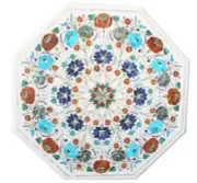 Octagon Marble Coffee Table Top with Gemstones Inlay Work Patio corner Table Top
