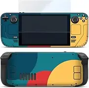 Skin Stickers for Steam Deck, Protective Wrap Cover for Steam Deck Handheld Gaming PC, Full Set Vinyl Decal Accessories, 1 pcs HD Glass Screen Protector for Steam Deck Included (Blue Yellow)