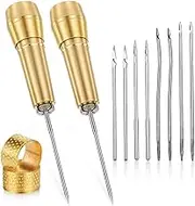 Snblzhef 14 PCS Leather Sewing Awl Needle Set with Copper Handle, Leather Sewing Needle Awl for Leather Craft Sewing Tools