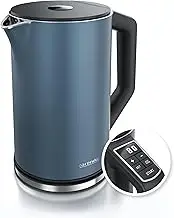 Arendo - Stainless Steel Kettle with Temperature Setting 40-100 Degrees in 5 Steps - Double Wall Design - Elegant Model - 1.5 Litre - 2200 W - Tea Maker with Temperature Display - GS - Admiral Blue
