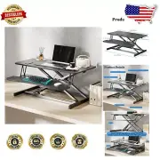 Durable Black 36 Inch Standing Desk Riser - Adjustable Height with Keyboard Tray
