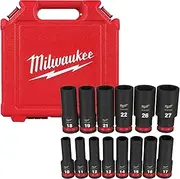 [Milwaukee] 49667014 Shockwave Impact Duty 1/2 Inch Drive Metric Deep 6 Point Socket 14 Piece Set