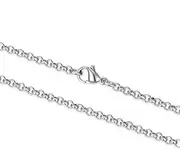 [Adabele] 304 Grade Surgical Stainless Steel 2mm 3mm 4mm Rolo Belcher Cable Chain Necklace 18 Inch Hypoallergenic Women Girl Men Jewelry