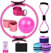Krmoau Pilates Equipment Set, Pilates Kit, Pilates Ring Kit, Yoga Bands, Home Equipment, Stretch Belt, Multifunctional Training Accessories for Adults Women