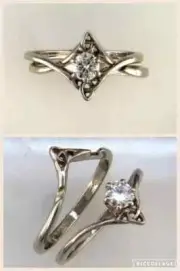 Art Deco Vintage Style Lab Created 925 Silver Wedding Bridal Ring Set