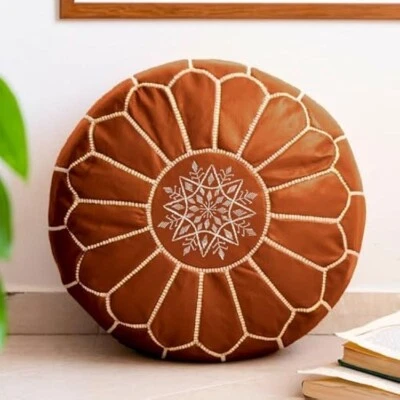 Natural Handcrafted Leather Ottoman Moroccan Footstool Pouffe Unstuffed 24''