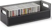 CD Storage Box, Organizer Shelf for Movie Cases, DVDs, Cassette Tape Display Stand, Disc Holder Can Store Up to 40 CDs, Faux Leather (Black)