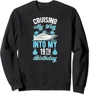 [X.Style] Cruising My Way Into My 19th Birthday Party Supply Vacation Sweatshirt ds988 Sweater (L) Black