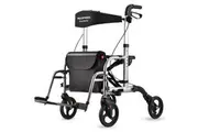 EQUIPMED 2-in-1 Folding Rollator Wheelchair Adjustable Mobility Walker w/ Park Brakes & Bag, Silver
