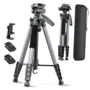 74"-Camera-Tripod, Gray Professional Aluminum Tripod Stand and Leg for