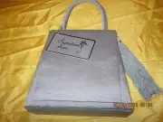 Alfa New Grosgrain purse evening bag Sq. flap side tassel lg strap Grey sliver