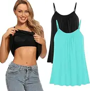 [Ibeauti] Womens Loose Camisole Top with Built in Padded Bra Flowy Pleated Tank Cami Top