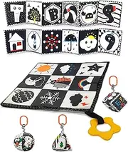 Newborn Toys - 5 Pcs Black and White High Contrast Baby Toys 0-3 Months, Babies Sensory Soft Book, Infant Tummy Time Toys 0 6 9 Months Baby Gifts - Baby Brain Development Essentials