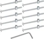 uxcell 10Pcs Bed Frame Bolts, M6 x 90mm Hex Socket Head Screws Bolts Barrel Nuts Bunk Bed Bolts Furniture Screws with Rice-Shaped Head Barrel Nut and Wrench for Chairs Cots, Silver