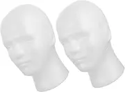 2pcs White Foam Male Mannequin Head Display Stand for Wigs Hats Scarves Lightweight Foam Model for Salon Home Retail and Exhibition Use