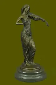 Bronze Sculpture Female Classic Violin Player Musician Music Lost Wax Statue ART