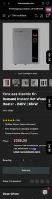 Tankless Electric On Demand Instant Hot Water Heater - 240V | 18kW