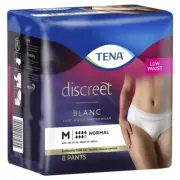 TENA Discreet Low Waist Underwear White 8 Disposable Pants - Medium