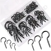 75 PCS Screw in Hooks, 6 Sizes Ceiling Hooks, Metal Cup Hooks, Durable Small Hooks for Hanging Mug Cup, Cabinet Shelf Wall, Kitchen, Garden, Indoor Outdoor Use - Black