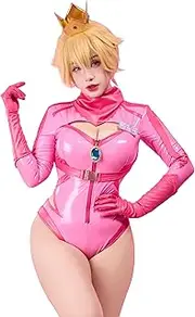 [Mobbunny] Peach Derivative Racing Suit Bodysuit for Women Sexy Cutout Bodycon Outfit Halloween Cosplay Costume with Crown