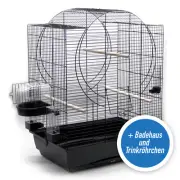 Bird Cage Emma + Bathhouse And Drinking Straws 72x54x38 CM Black Canaries Cage