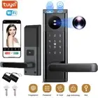 Smart Door Lock with Handle, WiFi Camera Fingerprint Keyless Touchscreen Keypad
