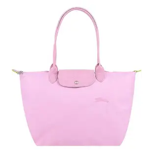 【LONGCHAMP】LE PLIAGE GREEN系列刺繡長把再生尼龍摺疊水餃包(大/粉紅)