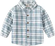 [Irsutey] Little Baby Boys Long Sleeve Shirt Casual Cute Summer Plaid Button Front Uniform V Neck Color Block Polo Tops Blouse