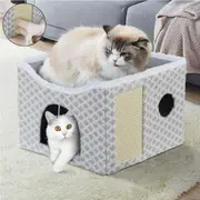 Double-Layer Pet Bed Cat Dog House Foldable Large Covered Cave Grey